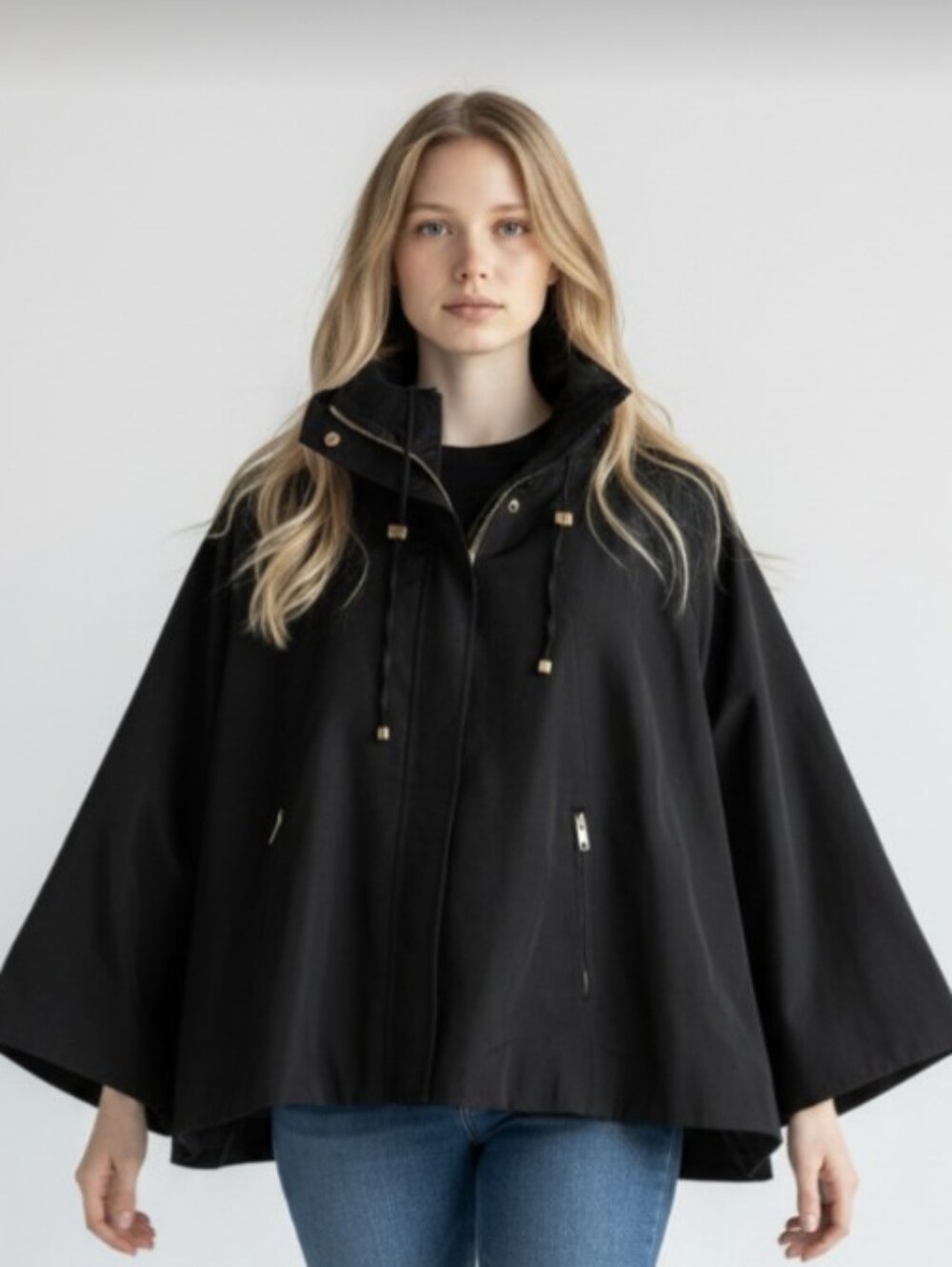 CHICO'S! GORGEOUS RICH BLACK ZIPPER FRONT, DRAWSTRING COTTON/POLY JACKET! SZ 16